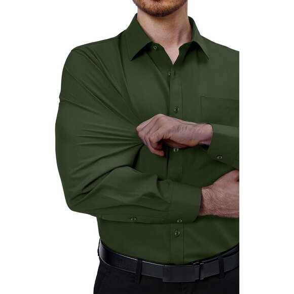 Mens 4-Way Stretch Long Sleeve Collared Casual Dating Button Down Dress Shirt - Picture 3 of 6